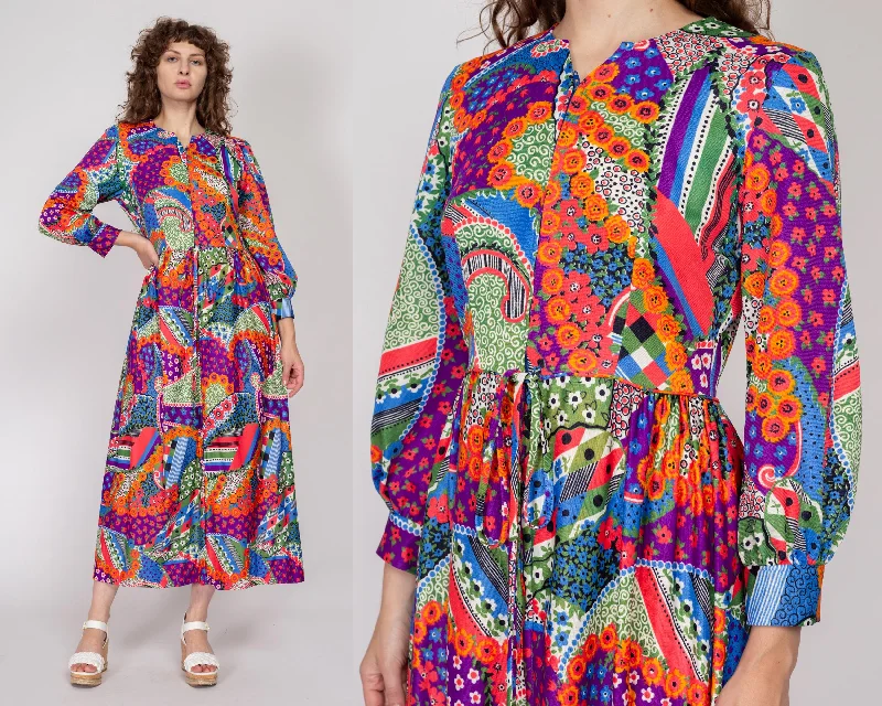 Medium 70s Psychedelic Floral Loungewear Maxi Dress