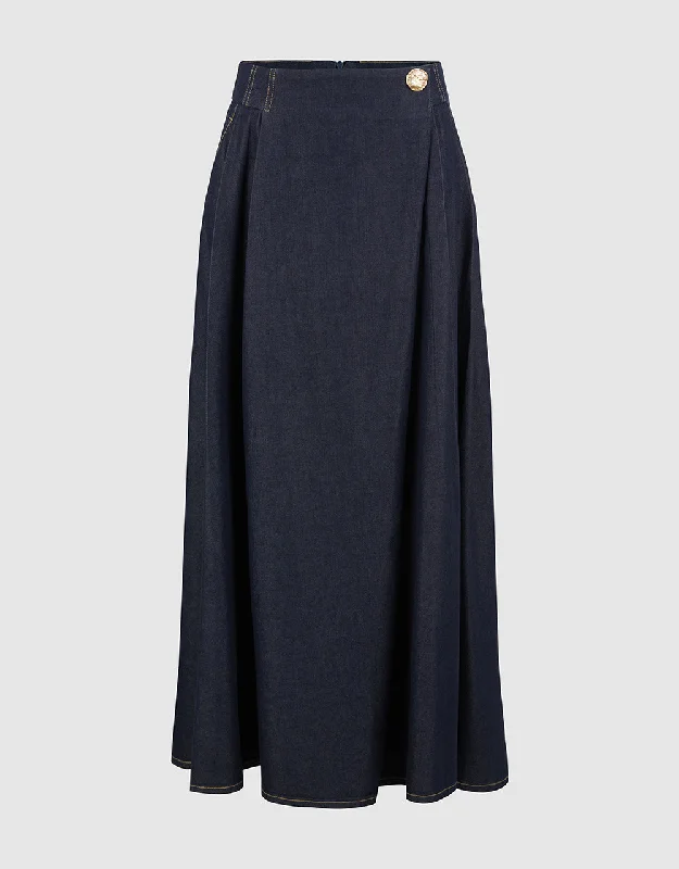 Midi A-Line Denim Skirt