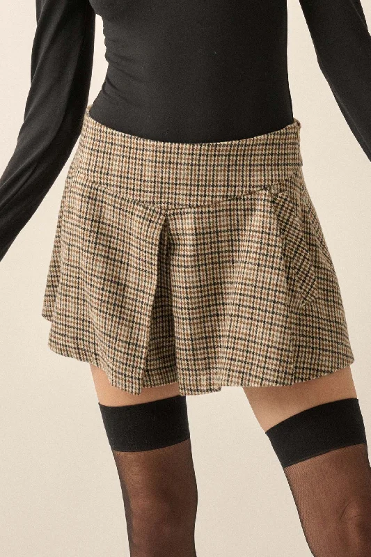 Prep School Houndstooth Plaid Pleated Shorts