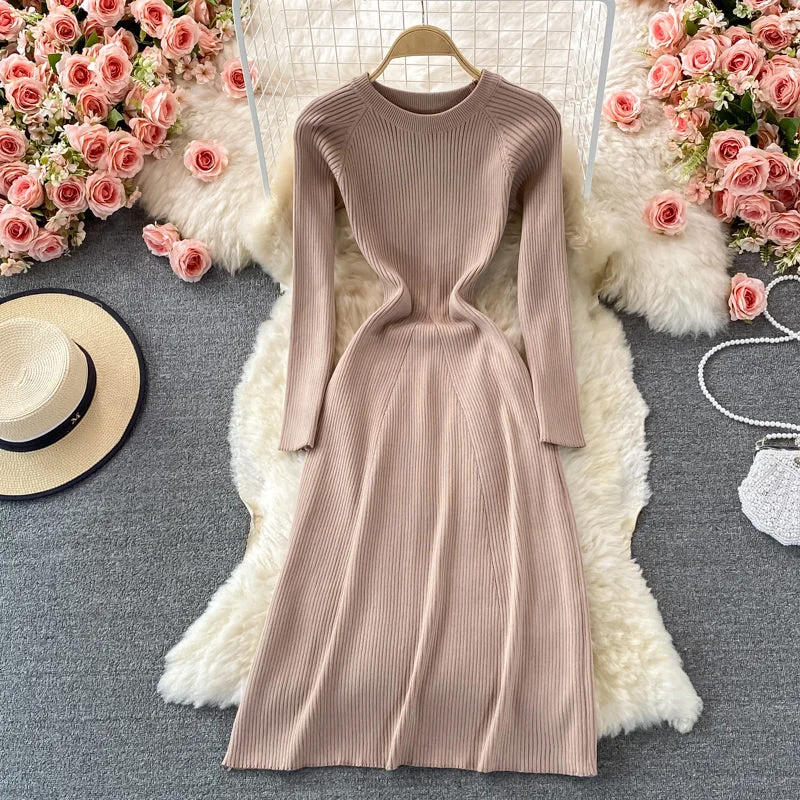 Simple long sleeve sweater dress  166