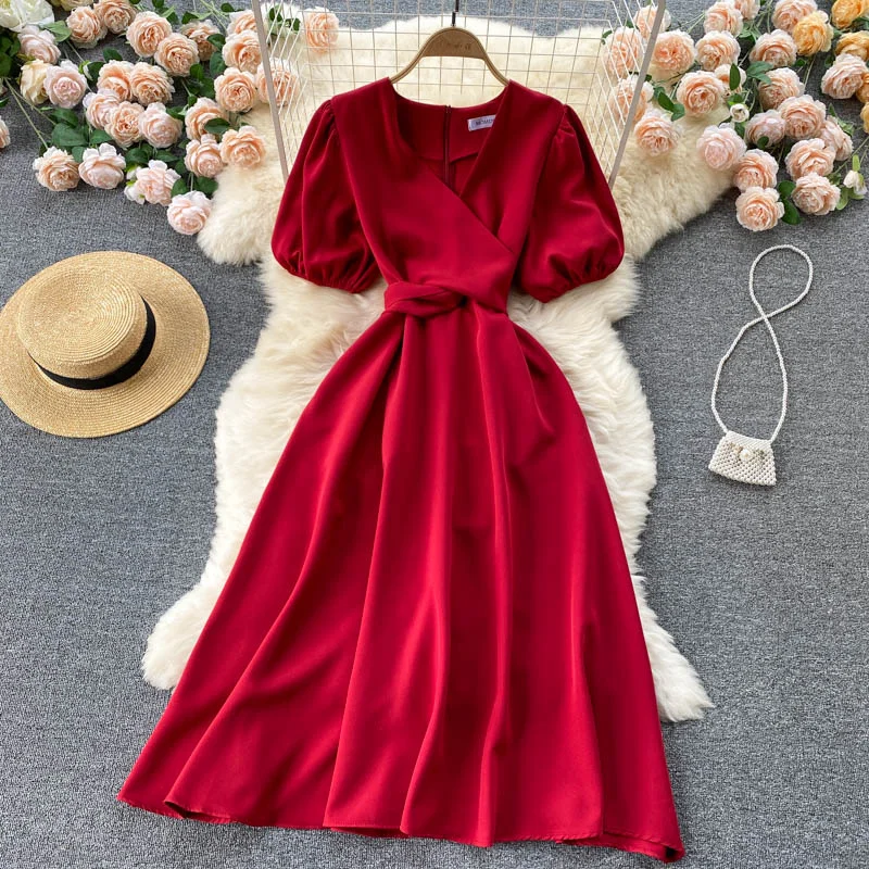 Simple v neck short dress fashion dress  512