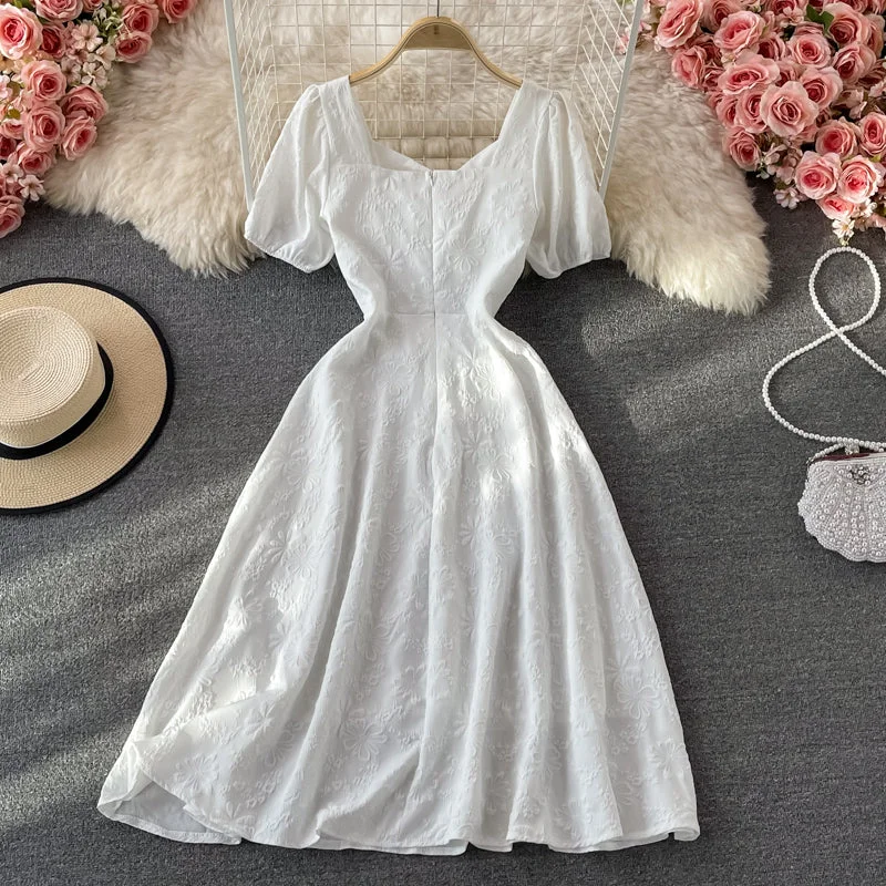 Sweet A line white short dress fashion dress  544